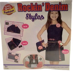 NEW Small World Fashion Rockin Denim Styles Kids Girls Sewing Outfit Craft Kit